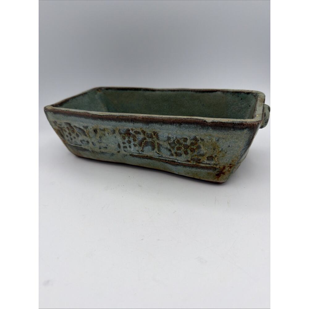 Loaf Bread Baking Pan Dish 10" X 4 1/2” X 3” Sterling Pottery Glazed Embossed